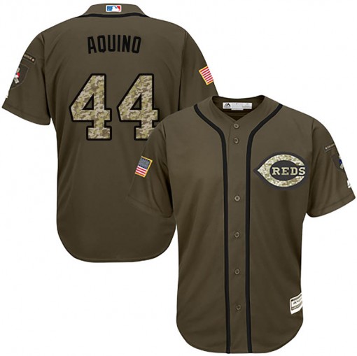 Reds #44 Aristides Aquino Green Salute to Service Stitched Youth MLB Jersey